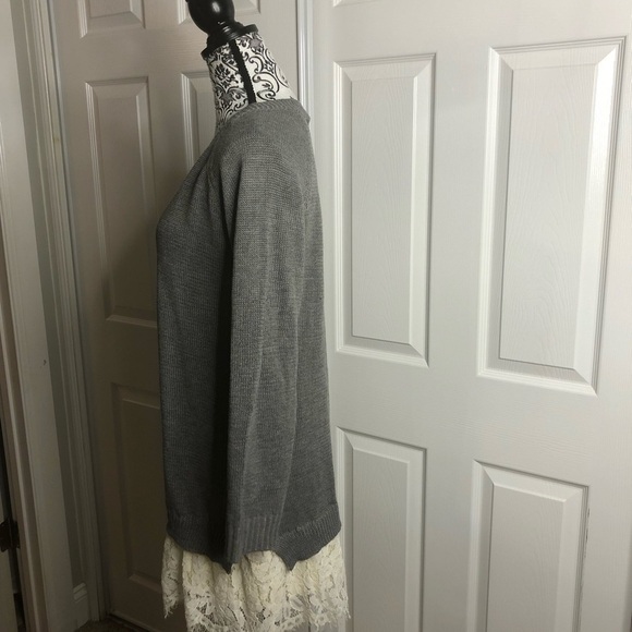 Racheal Sweater Dress Tunic Lace Bottom S/M Gray Offwhite - Picture 2 of 7